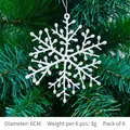 Set of six 6cm white glitter snowflake ornaments hanging on a green Christmas tree - 6CM Snowflake 6 Pieces/Pack