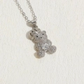 Variante collana orsetto argento con pavé di zirconi bianchi e pietra a cuore - Orso Argento Platino