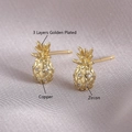 Gold pineapple stud earrings with zircons and three-layer plating for women - Pineapple Style