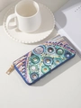Portefeuille long en cuir PU imprimé ethnique avec cercles colorés et zip doré élégant - Multicolore F (Impression de Cercles d'Art)
