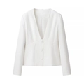 White slim-fit deep V-neck blazer for women featuring smooth woven texture on white background - S / White Top