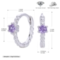 Detailed size specifications of the S925 sterling silver hoop earring with purple zircon - 925 Silver / Platinum (Purple)