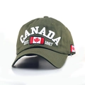 Army green cotton baseball cap featuring CANADA maple leaf embroidery in vintage style - M / Army Green
