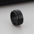 Matte black stainless steel spinning ring with religious mantra engraving for men - Six-Syllable Mantra Gear Style (KR38017-K)