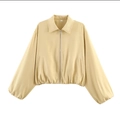 Veste zippée jaune clair à plat avec manches bouffantes et taille élastiquée - Jaune Terre