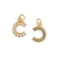 Golden letter C pendant necklace with pearl inlay and smooth metal back on white background - Letter C