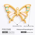 Detaillierter 18k vergoldeter Edelstahl-Schmetterlingsanhänger mit Emaille-Flügeln - Rosa-Blauer Emaille-Schmetterling-PJ91334B