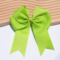 Neon green 6 inch grosgrain ribbon bow hair clip with stylish double layered fishtail streamers - Fluorescent Green