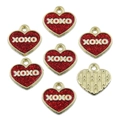 Detailed view of red glitter heart charms with XOXO text and golden textured back - Style 22-Red Glitter XOXO Heart