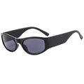 Lunettes de soleil rétro à petit cadre ovale avec branches larges noires et verres gris - Noir Brillant/Verres Gris