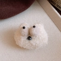 Cute fluffy white bear brooch with large faux fur eyes and soft texture on a tray - 51# Brooch - White