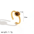 Bague perlée en acier doré ornée d'une pierre naturelle œil de tigre ronde de 9,2 mm - Style Anneau Perlé (TR4415-TG)