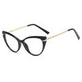 Chic cat eye glasses with shiny black TR90 frames and gold metal spring hinges - Black