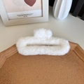 Plush white faux fur shark clip for women, elegant winter hair claw accessory - Off White