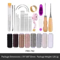 28-piece leather sewing tool kit with multi-colored waxed threads and metal needles - EU 22