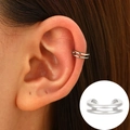 Silver double-layer cuff earring with minimalist cubic zirconia design for non-pierced ears - White K - Simple Double Layer Design (8671)