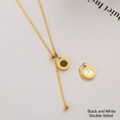 Gold-plated Y-shaped titanium steel necklace with double-sided black and white roman pendant - Black & White Double-Sided Roman Pull-out