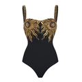 Détail de la broderie soleil à paillettes dorées sur un maillot de bain noir - S / Maillot de Bain Une Pièce Rayons de Soleil Seul