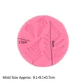 Pink round silicone mold for fondant featuring tropical fern leaf textures for cake decor - Pink