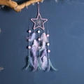 Pink star-shaped dreamcatcher with pastel feathers and pom-poms for room decor - Pink Star / Without Lights