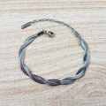 Sleek silver stainless steel layered snake chain bracelet with adjustable lobster clasp - E28 Double-Strand Cross Silver Bracelet