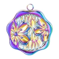 Macro view of rainbow hexagonal stainless steel butterfly pendant with 18k gold plating - Rainbow