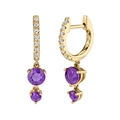Pendientes geométricos de oro de 14K con gemas púrpuras y detalles de circonita - LN0393-6 Oro Diamantes Lila Circonita Redonda