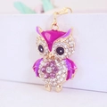 Cute purple owl keychain with sparkling rhinestones and golden hook for handbags - Light Purple