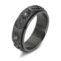 Rotating black stainless steel ring featuring celestial sun, moon, and star relief design - US 10 / Black