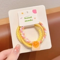 Three-piece hair scrunchie set in yellow and pink featuring orange pattern and knit styles - FQ1059B Mango Yellow (Set of 3)