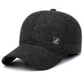 Dark grey winter baseball cap for men featuring warm fleece lining and freedom metal badge - Adjustable / Wheat Logo Grey