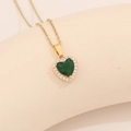 Golden heart necklace with green zircon pendant on minimalist beige background - Green