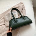Dark green vintage textured leather bowling bag with gold hardware and long handles - Green