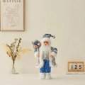 Standing Santa Claus figurine in blue outfit holding gift bag and silver lantern - Blue Robe Charm / 45cm High