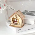 Nordic wooden glowing Christmas house ornament featuring Santa Claus and stars pattern - Open House - Santa