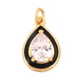 Pear-cut gold pendant with black enamel border and sparkling clear cubic zirconia - Teardrop-Black