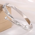 Silver stainless steel double-row nail bracelet with sparkling diamonds for women - Mobius Vera Bracelet / Silver