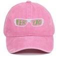 Close-up of green FERXXO embroidery on peach pink washed cotton baseball cap - Pink