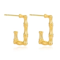 Macro detail of 18K gold plated stainless steel earrings with bamboo texture design - Rectangular Bamboo Texture Style (C031)