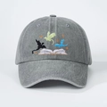 Vintage-Baseballkappe aus grauem gewaschenem Denim mit Stickerei Drachen aus Buch - Einheitsgröße / Grau