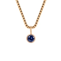 Rose gold box chain necklace with round cut blue gemstone pendant in a vertical view - September Royal Blue - Rose Gold