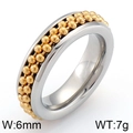 Silver and gold mixed steel ring with beads, 6mm width and 7g weight specifications - Silver Main Inlaid Gold Double Row Beads (KR42636-K)