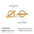 Detailed view of geometric irregular earrings with 18K gold plating and measurements - Minimalist Round Bar Style (YYE023184) / Gold