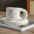 Creamy ceramic chubby mug with black splatter dots and matching rounded coaster - 400ml / White Splash Ink