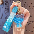 Blue liquid quicksand bear keychain with lovely woven wrist strap and gold ring - Liquid No.1 Bear - Blue