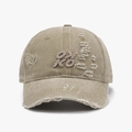 Vintage khaki cotton baseball cap with 3D purple letter embroidery and distressed details - Adjustable / Khaki (24A286)