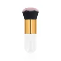 Flat foundation brush with pink tipped bristles, golden ferrule, and white handle - Small Chubby White Gold Black Bottom Pink Tip Hair