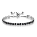 Adjustable tennis bracelet with silver finish and round-cut black cubic zirconia stones - Platinum Black