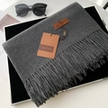 Thick dark grey cashmere feel scarf with tassels and premium leather brand label - 27# Dark Gray