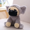 Cute pug plush toy wearing a grey hoodie with large ears in a sitting position - Grey Elephant / 20cm